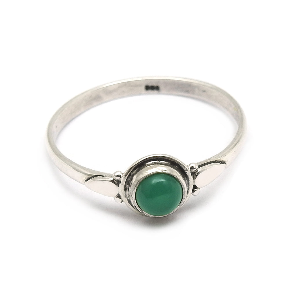 Round Green Onyx Gemstone Solid Silver Bezel Band Art Deco Wedding Ring