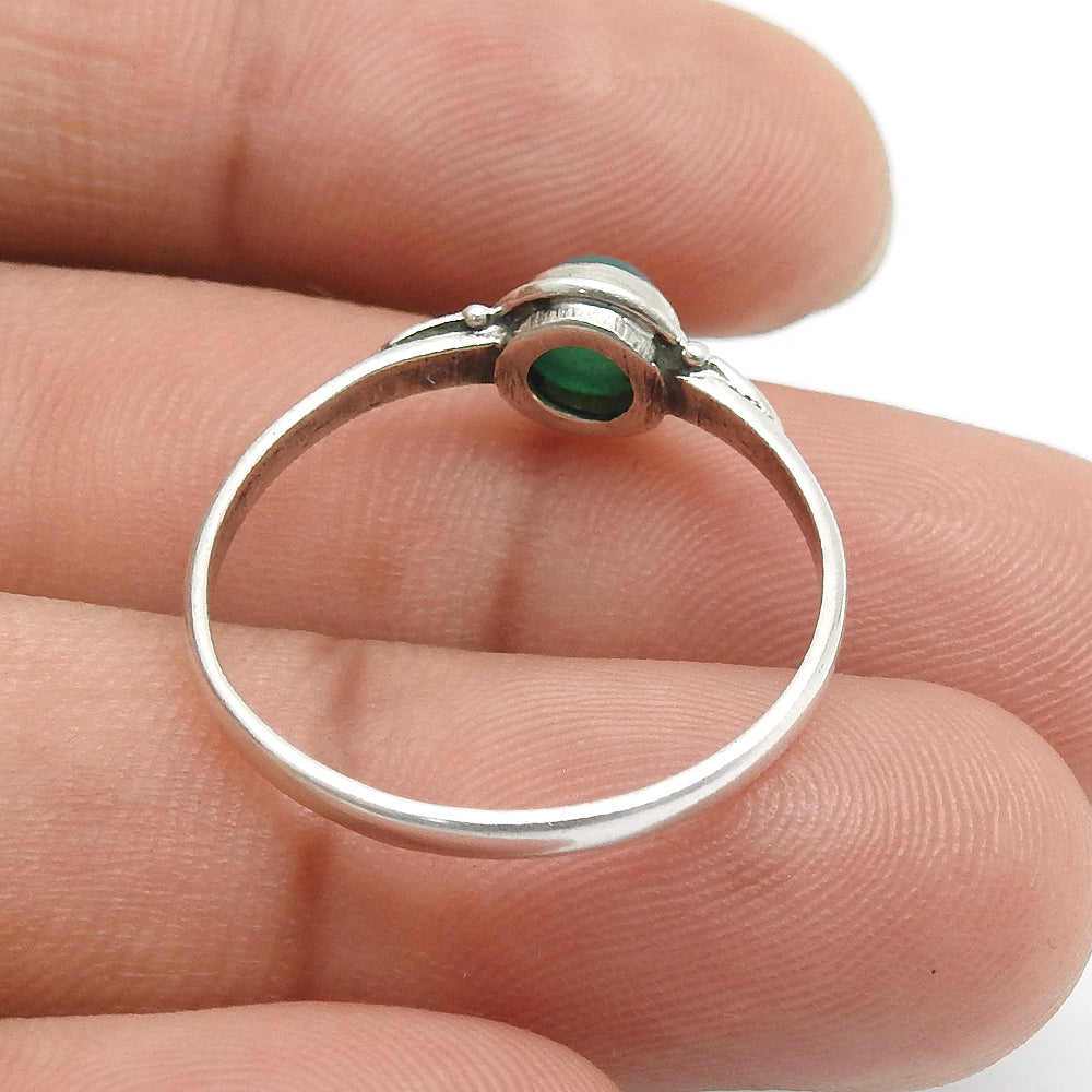 Round Green Onyx Gemstone Solid Silver Bezel Band Art Deco Wedding Ring