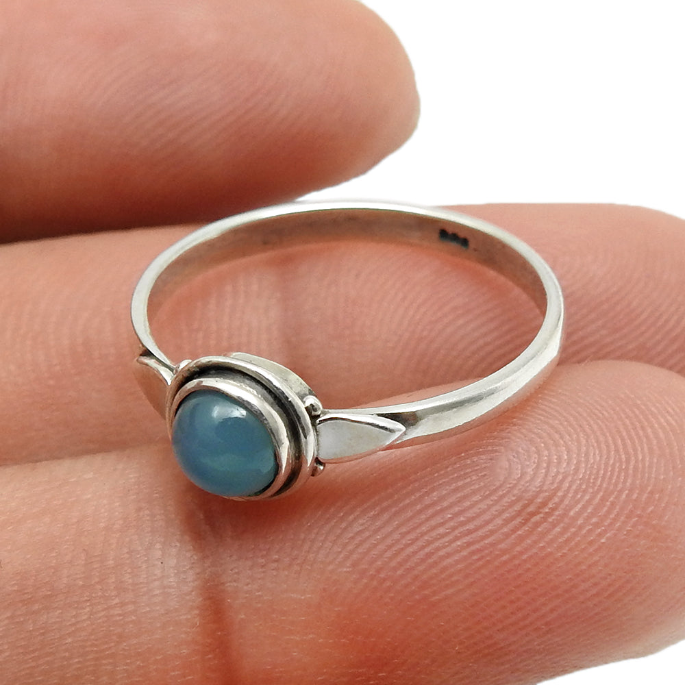 Round Chalcedony Gemstone Bezel Band Promise New Ring 925 Sterling Silver