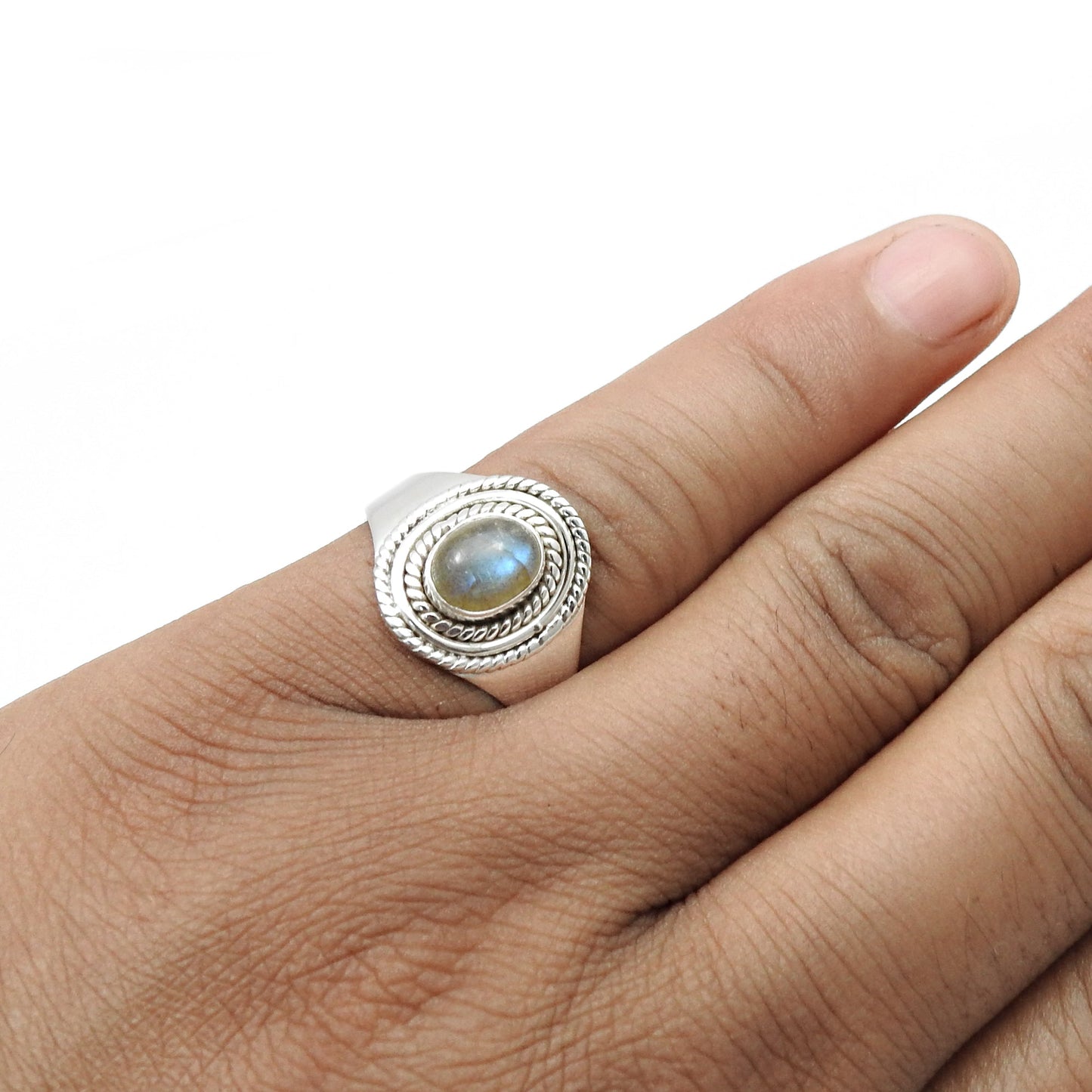 Labradorite Stone 925 Sterling Silver Bezel Cocktail Ring