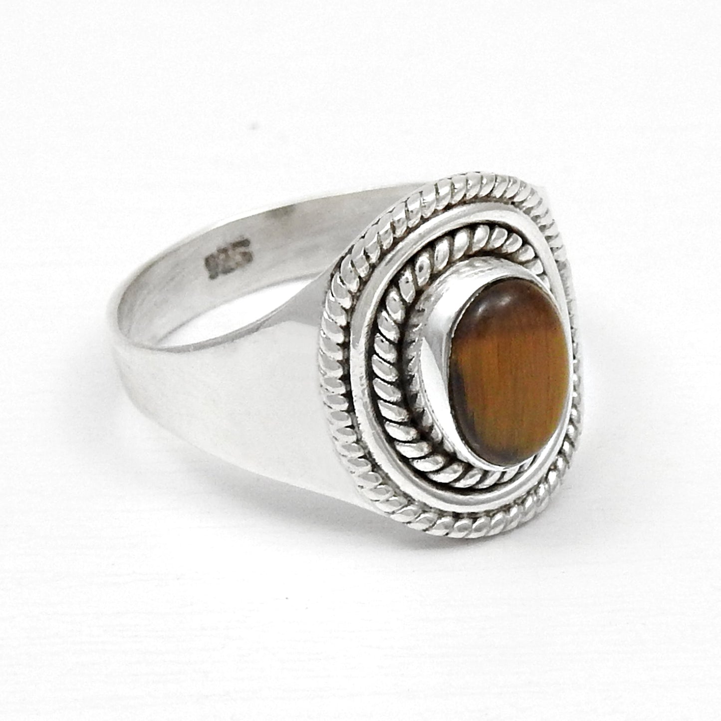 Sacral Chakra Tiger Eye Stone 925 Silver Ethnic Cocktail Ring