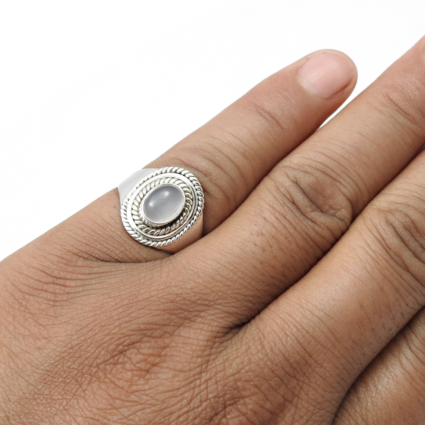 Chalcedony Stone 925 Solid Silver Elegant Cocktail Ring