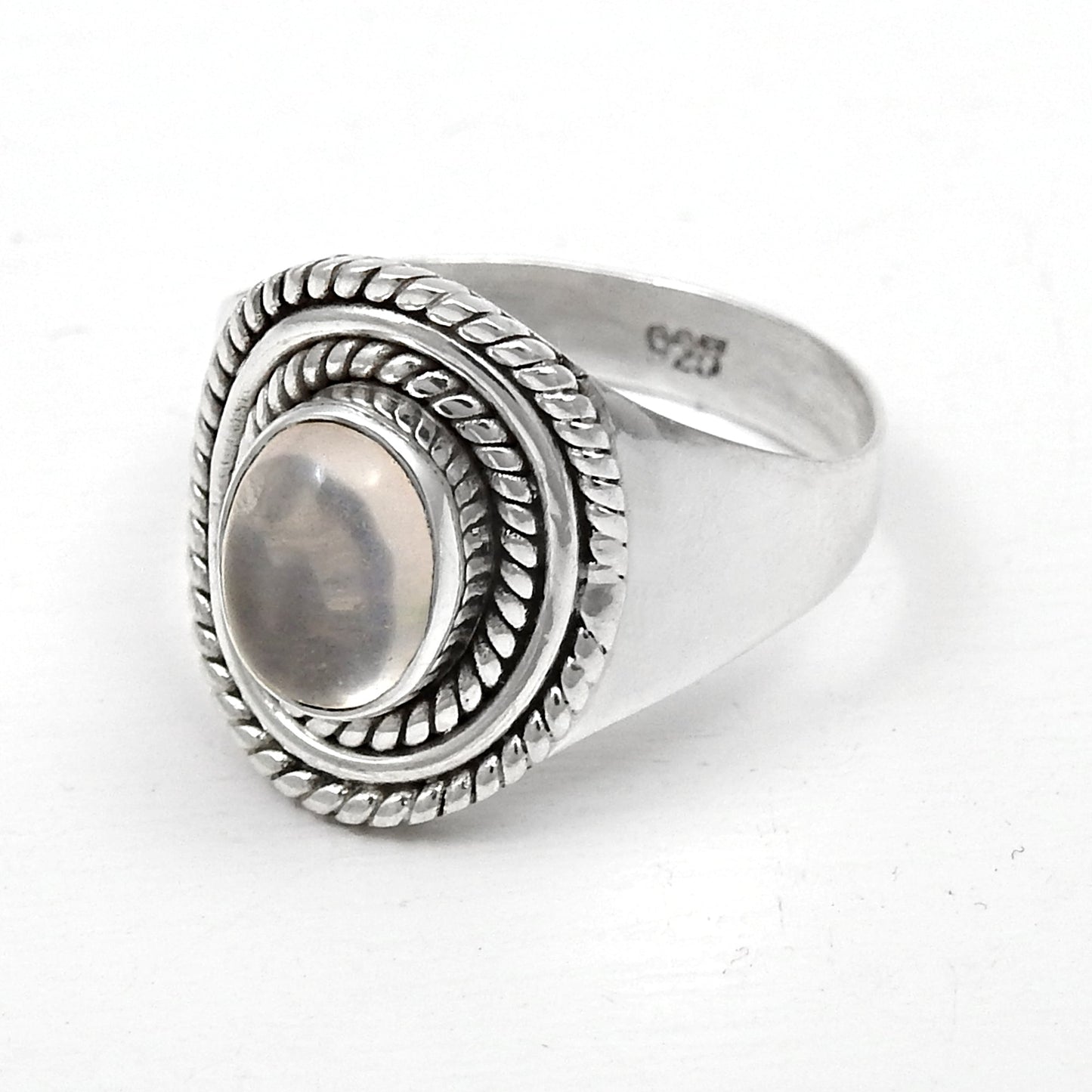 Oval Rose Quartz 925 Sterling Silver Statement Bezel Ring
