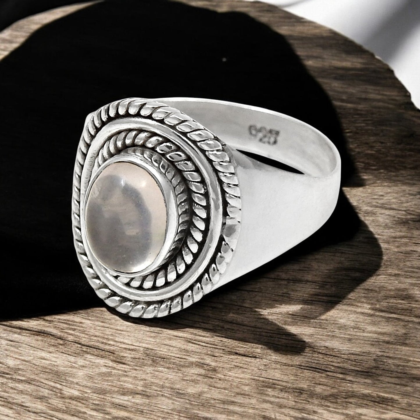 Oval Rose Quartz 925 Sterling Silver Statement Bezel Ring