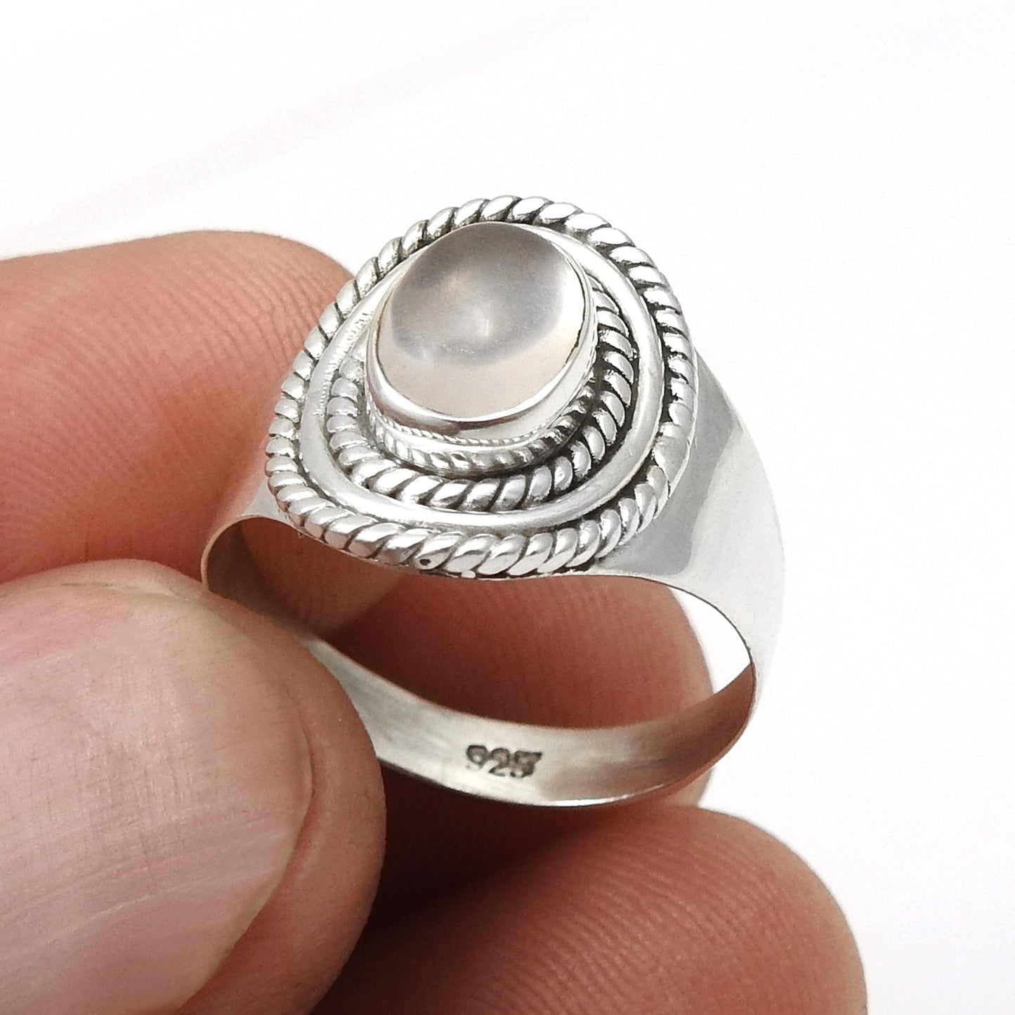 Oval Rose Quartz 925 Sterling Silver Statement Bezel Ring