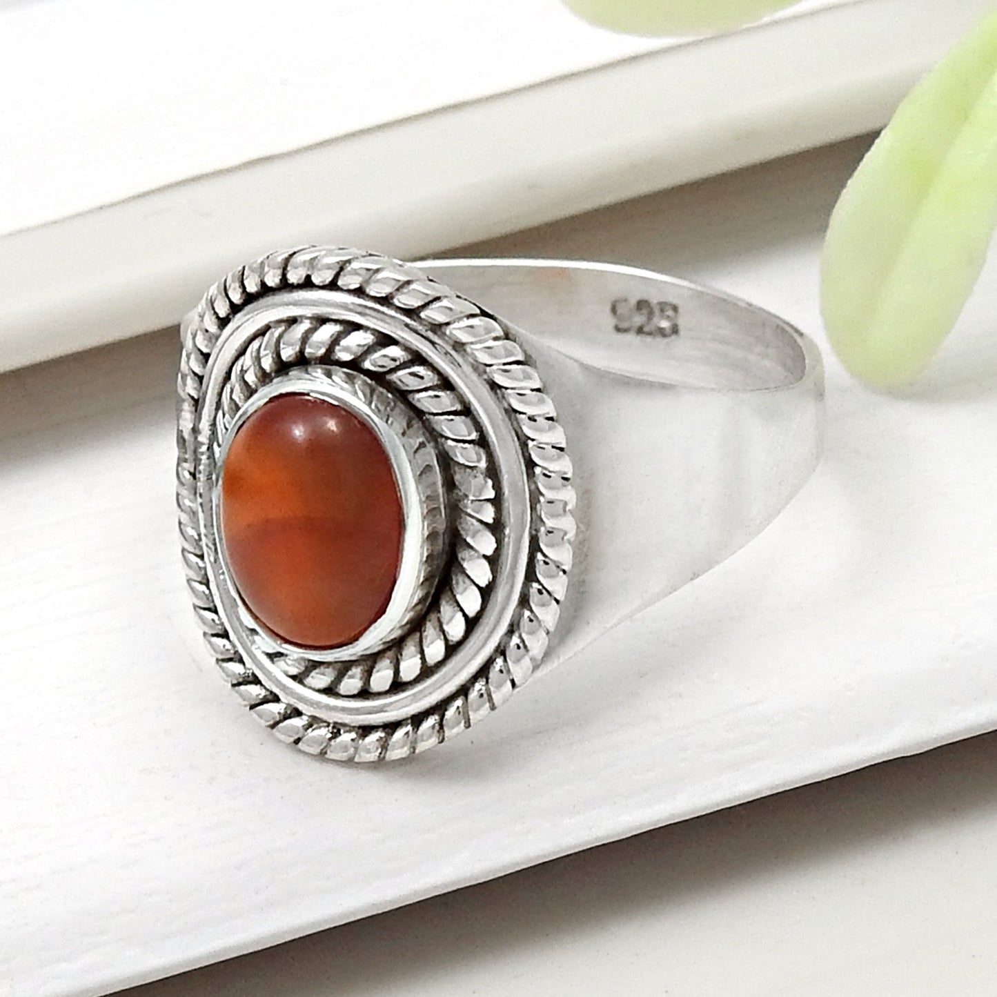 Women Gift Oval Natural Carnelian Solid 925 Silver Cocktail Ring