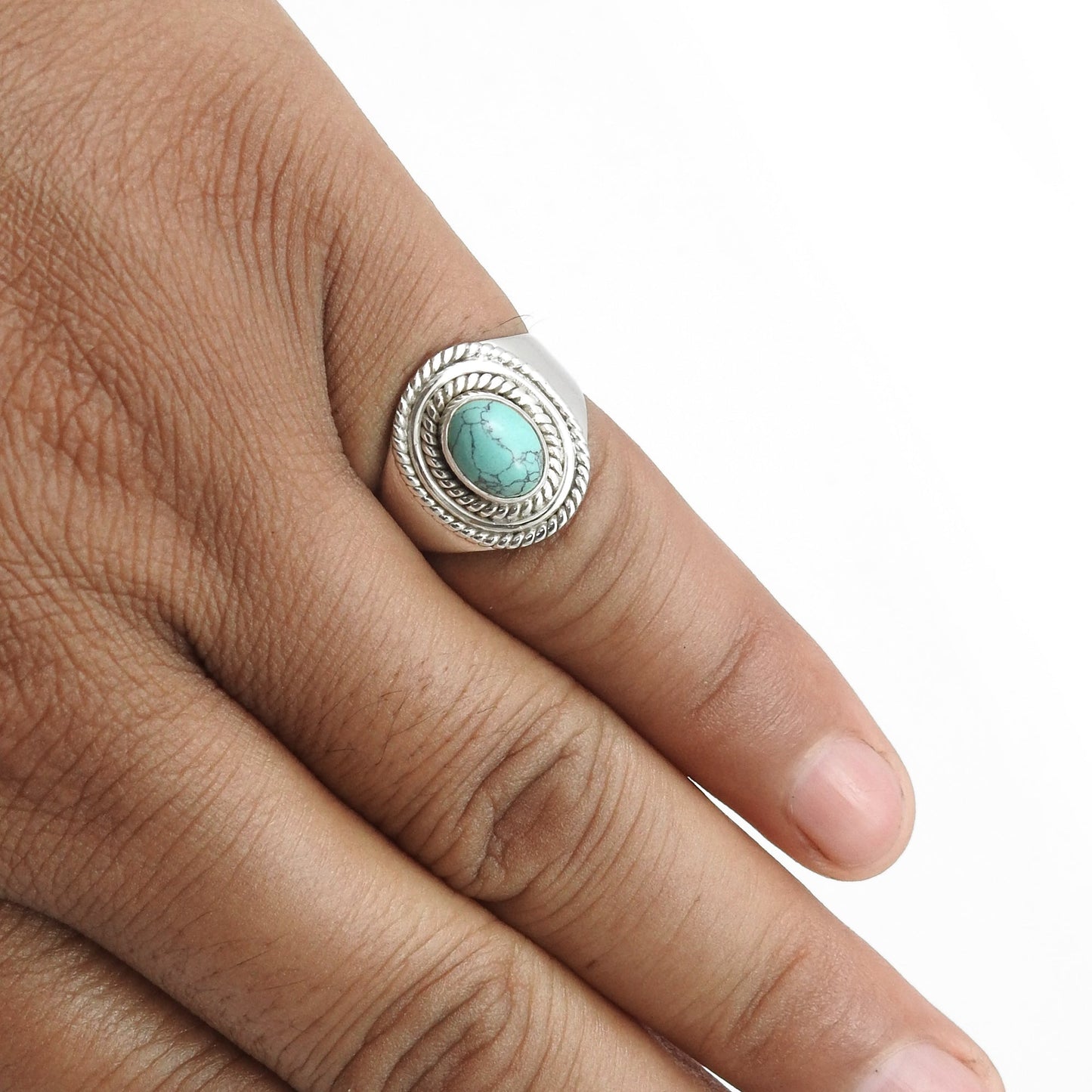 Turquoise Gemstone 925 Sterling Silver Throat Chakra Cocktail Ring