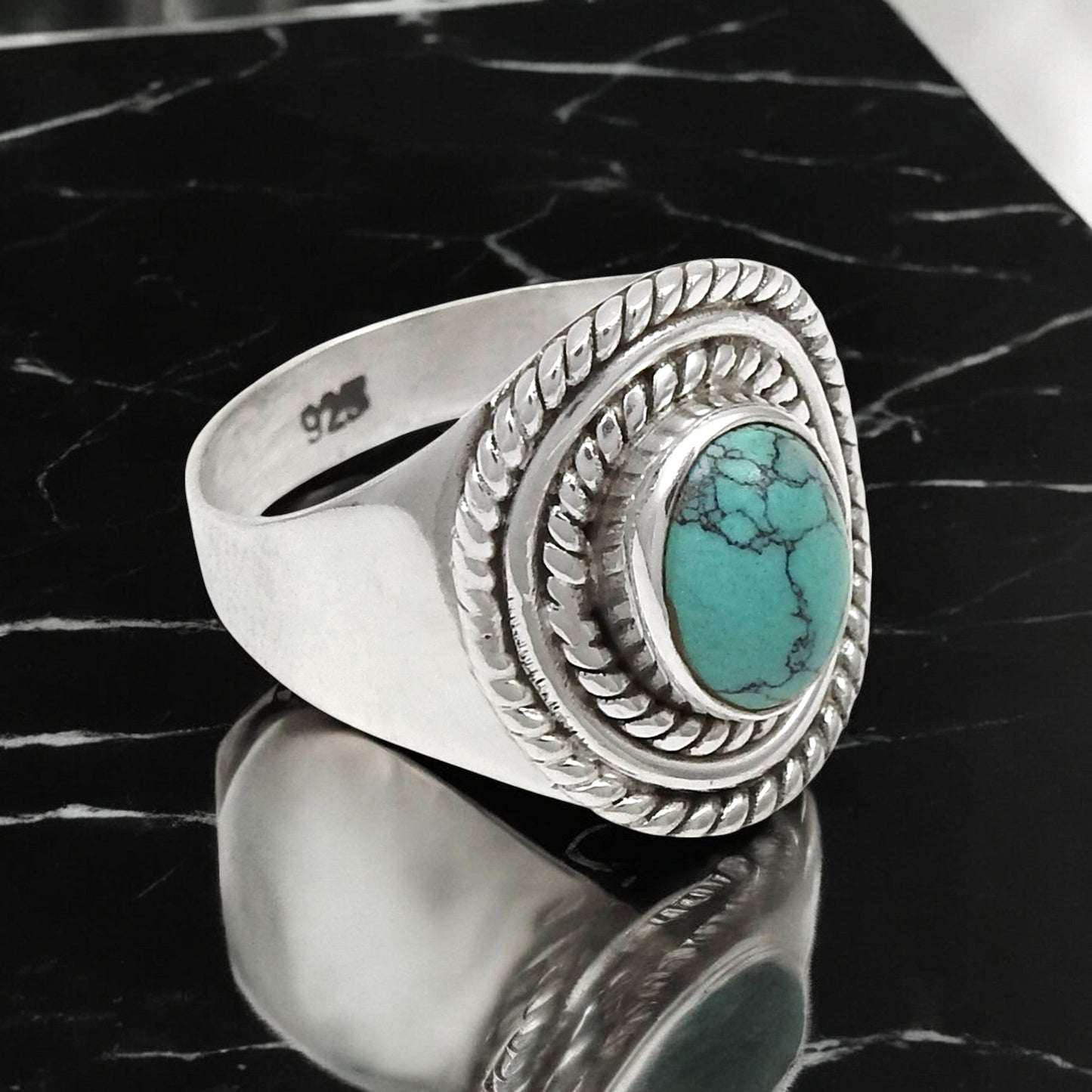 Turquoise Gemstone 925 Sterling Silver Throat Chakra Cocktail Ring