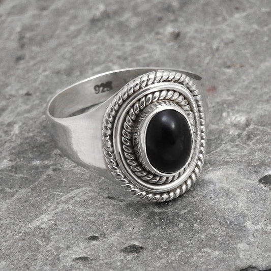 Black Onyx Gemstone Solid 925 Silver Women Gift Cocktail Ring