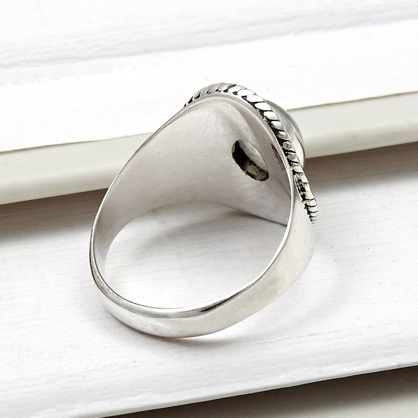 Rainbow Moonstone 925 Solid Silver Bezel Cocktail Ethnic Ring