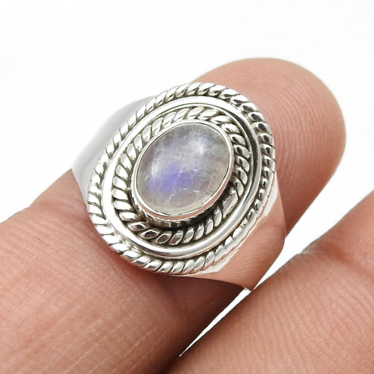 Rainbow Moonstone 925 Solid Silver Bezel Cocktail Ethnic Ring