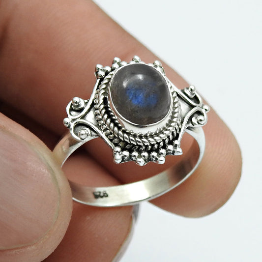 Labradorite Gemstone 925 Sterling Silver Statement Bezel Ring