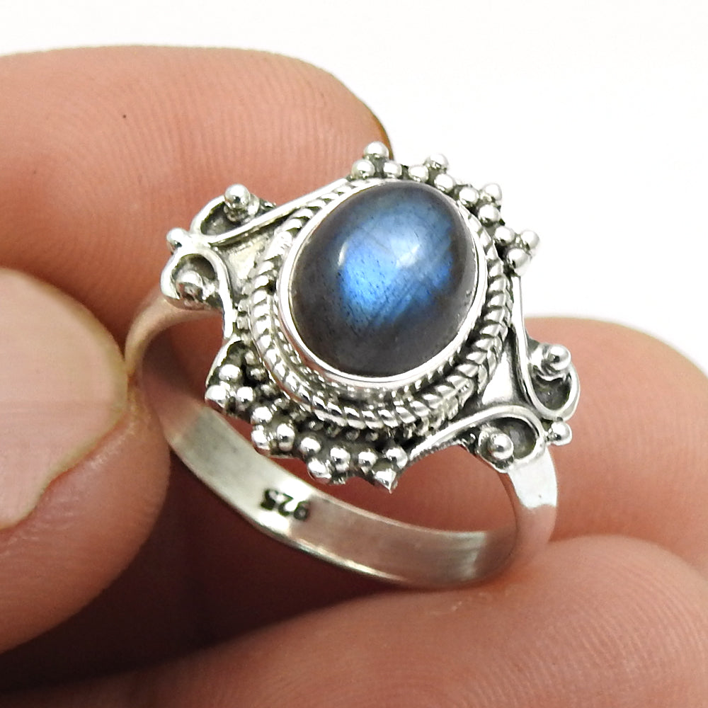 Labradorite Gemstone 925 Sterling Silver Statement Bezel Ring