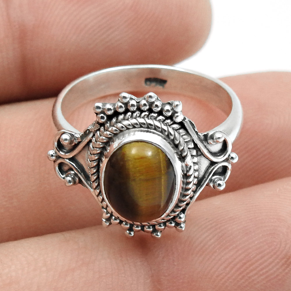 Tiger Eye Gemstone 925 Sterling Silver Statement Wedding Gift Women Ring