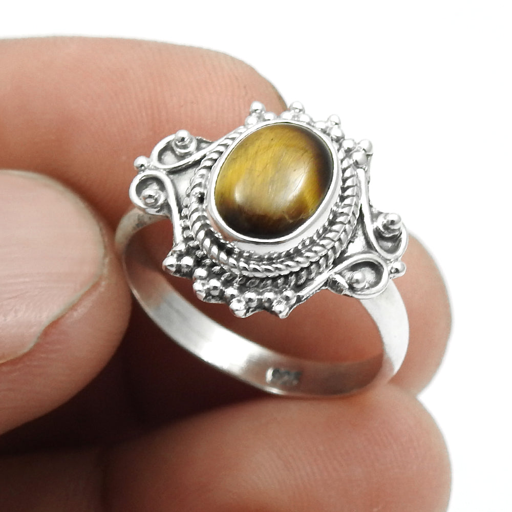 Tiger Eye Gemstone 925 Sterling Silver Statement Wedding Gift Women Ring