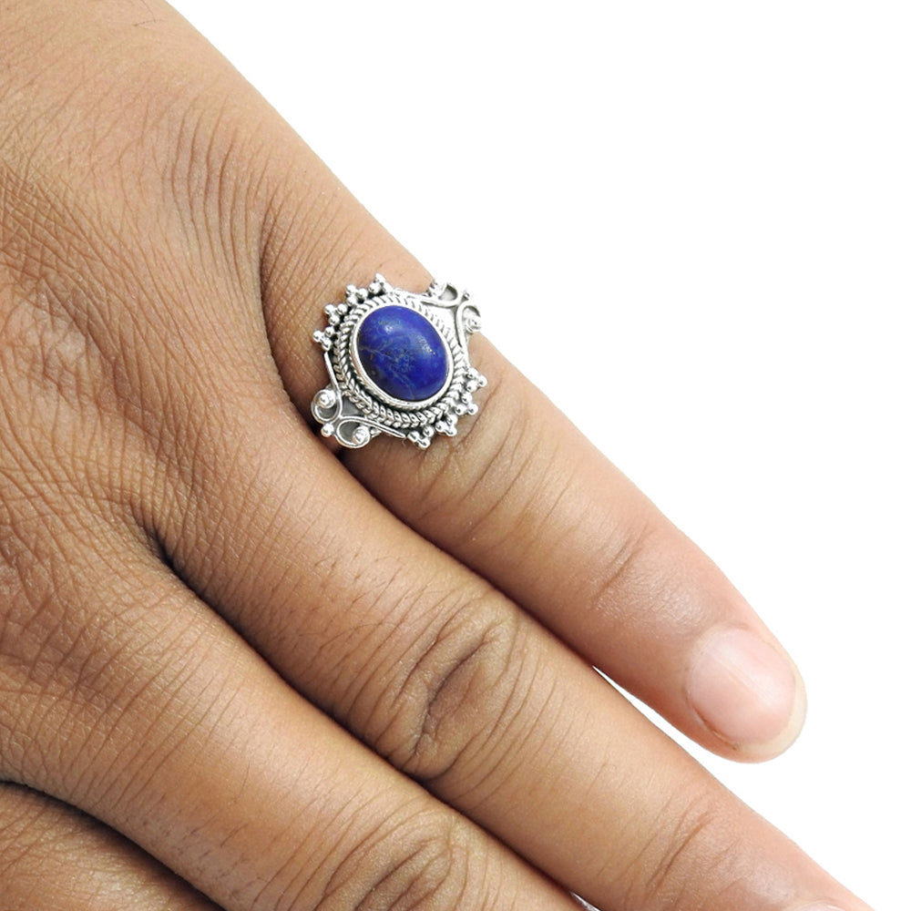 Natural Lapis Lazuli Anniversary Gift Cocktail Ring 925 Sterling Silver