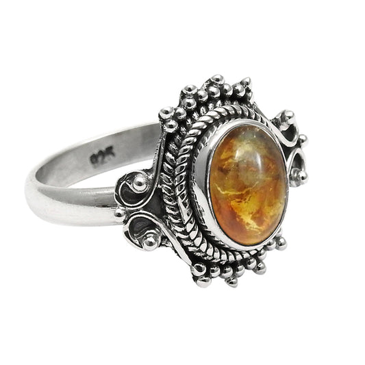 925 Sterling Silver Natural Amber Gemstone Trendy Statement Ring