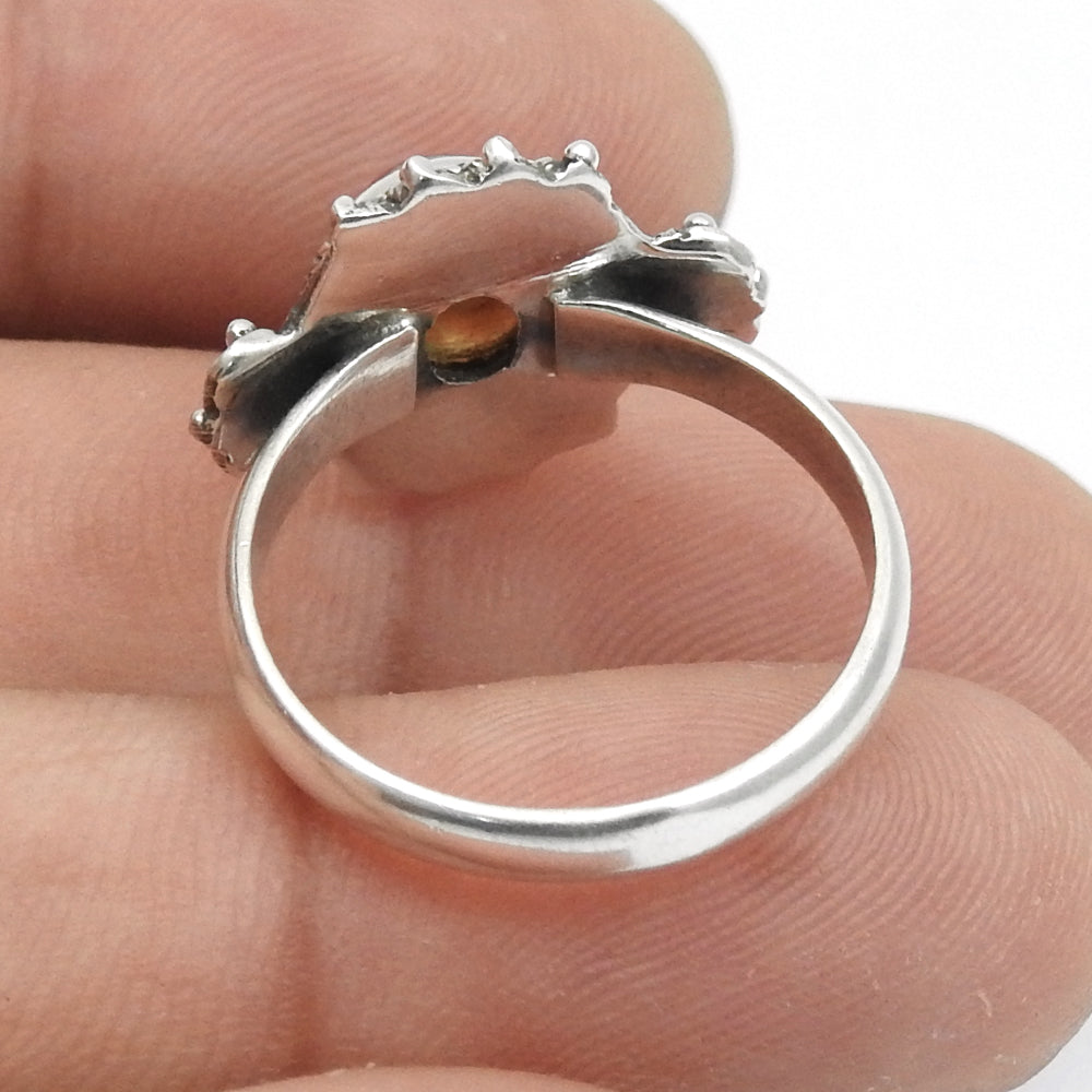 925 Sterling Silver Natural Amber Gemstone Trendy Statement Ring