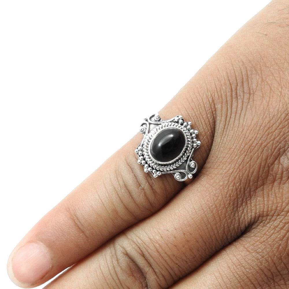 925 Sterling Silver Black Onyx Gemstone Anniversary Gift Ring