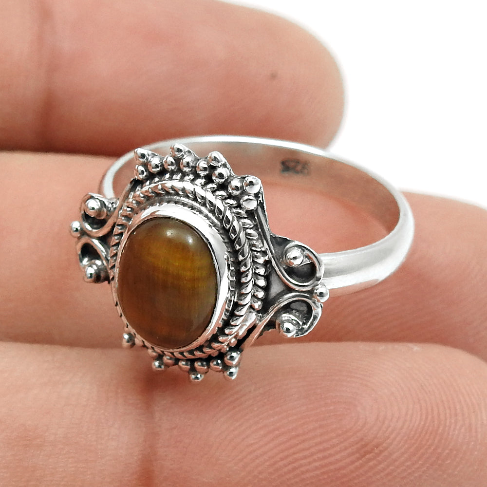 Tiger Eye Gemstone 925 Sterling Silver Statement Wedding Gift Women Ring