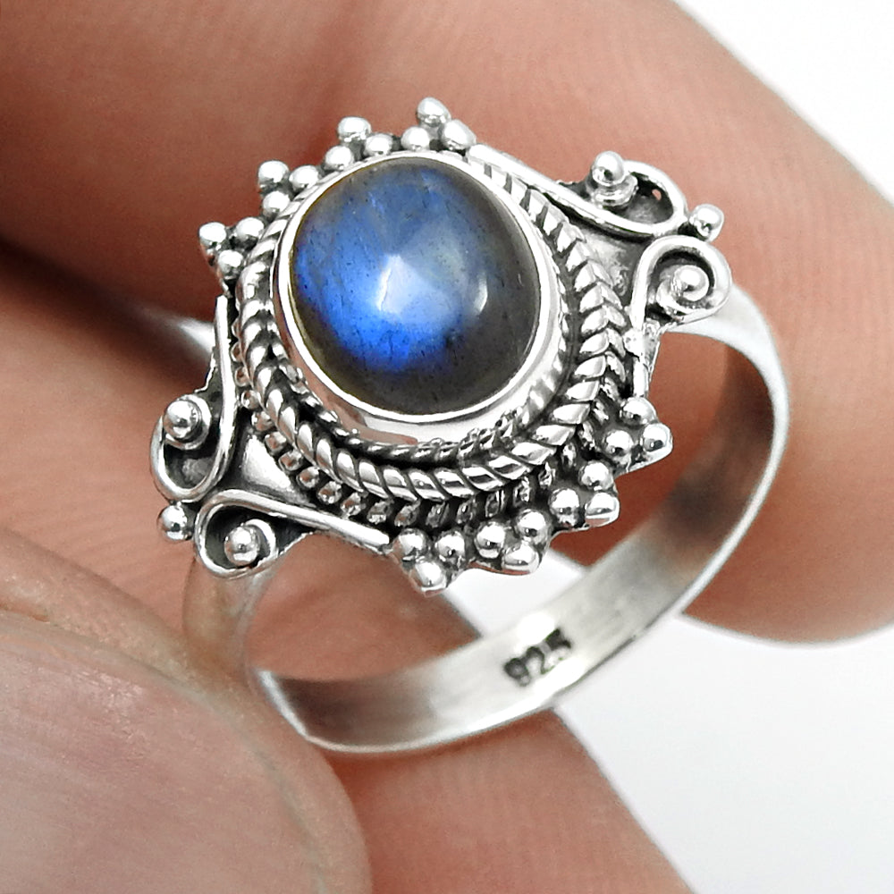 Labradorite Gemstone 925 Sterling Silver Statement Bezel Ring