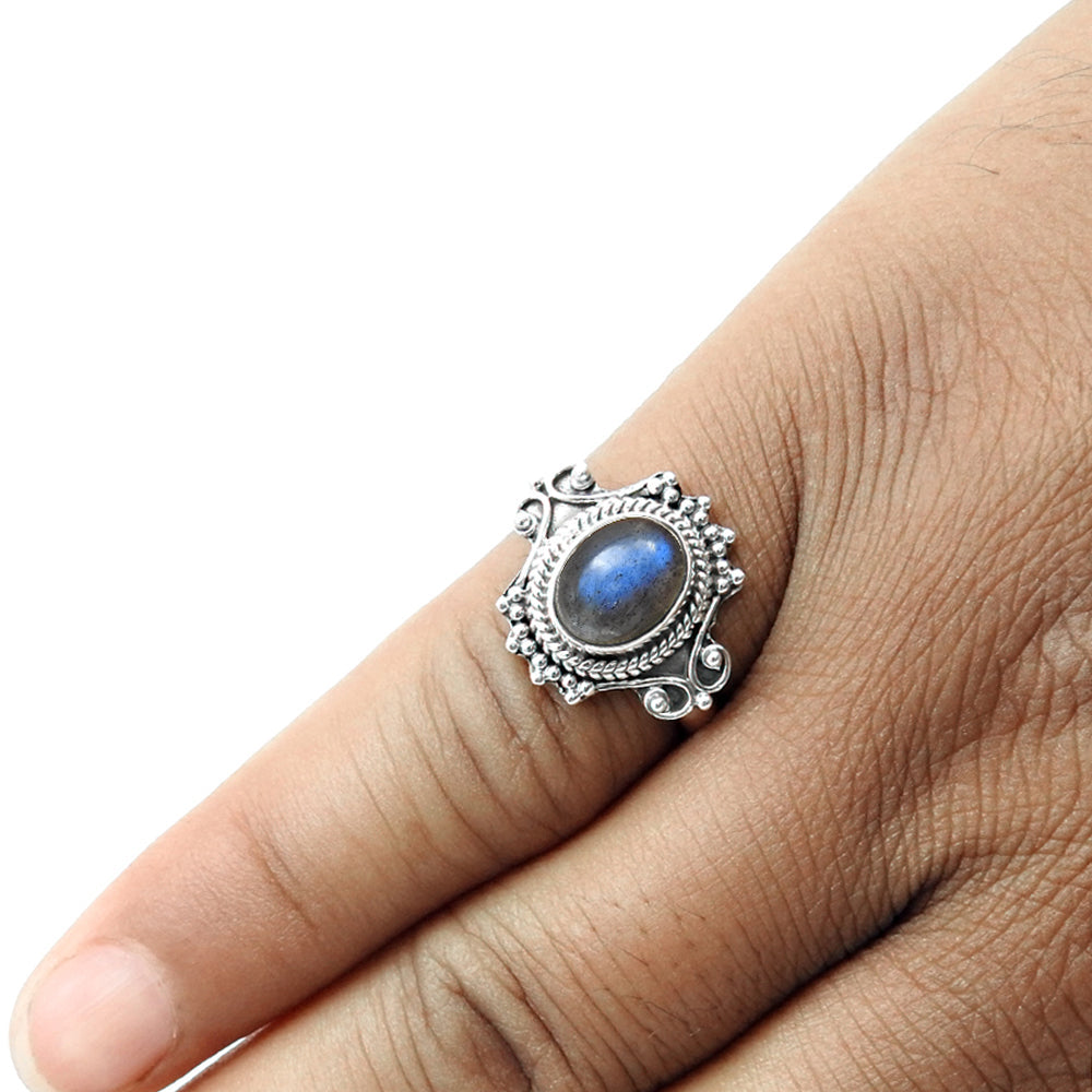 Labradorite Gemstone 925 Sterling Silver Statement Bezel Ring