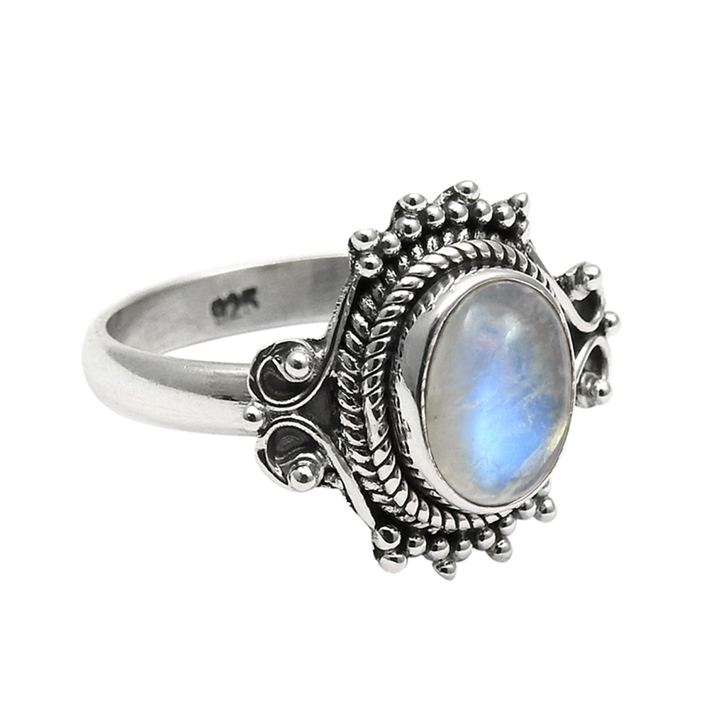 Oval Natural Rainbow Moonstone Sister Band Birthday Ring Sterling Silver