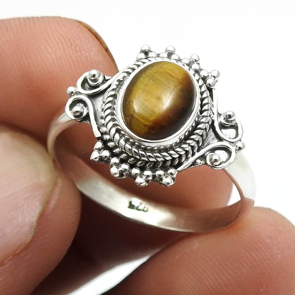 Tiger Eye Gemstone 925 Sterling Silver Statement Wedding Gift Women Ring