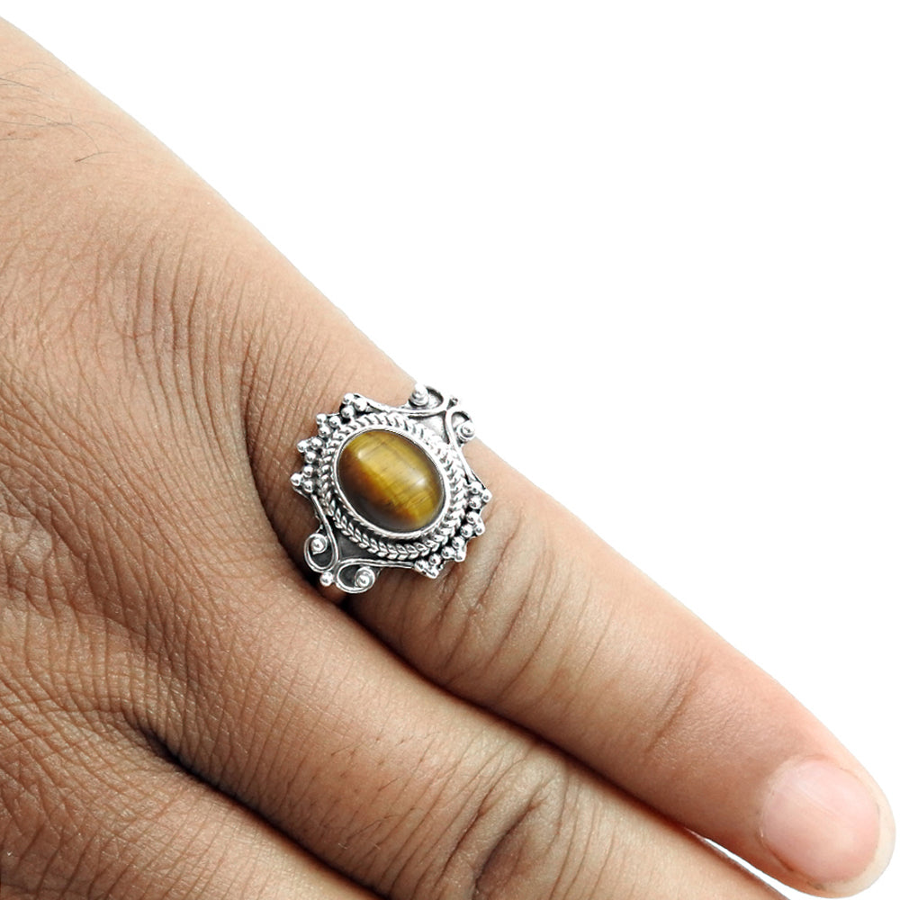 Tiger Eye Gemstone 925 Sterling Silver Statement Wedding Gift Women Ring