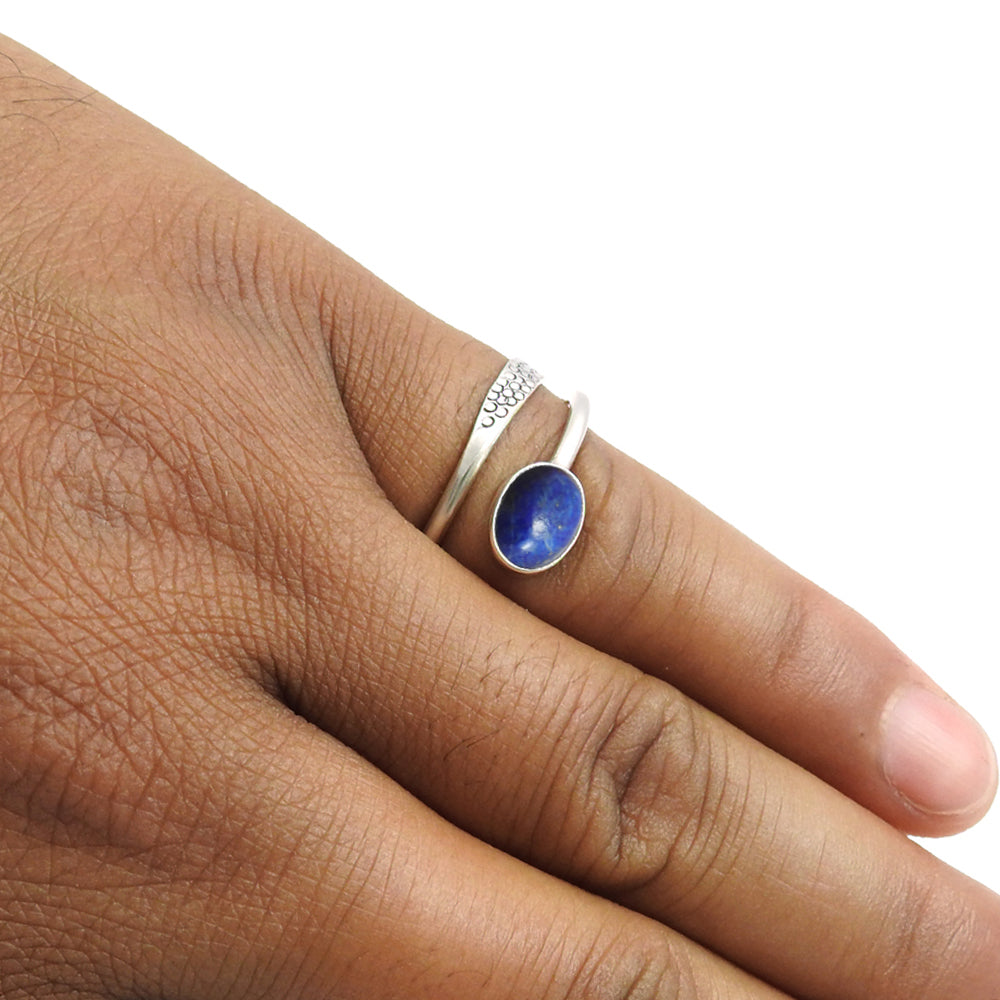 Sterling Silver Lapis Lazuli Gemstone September Birth Band Birthday Ring