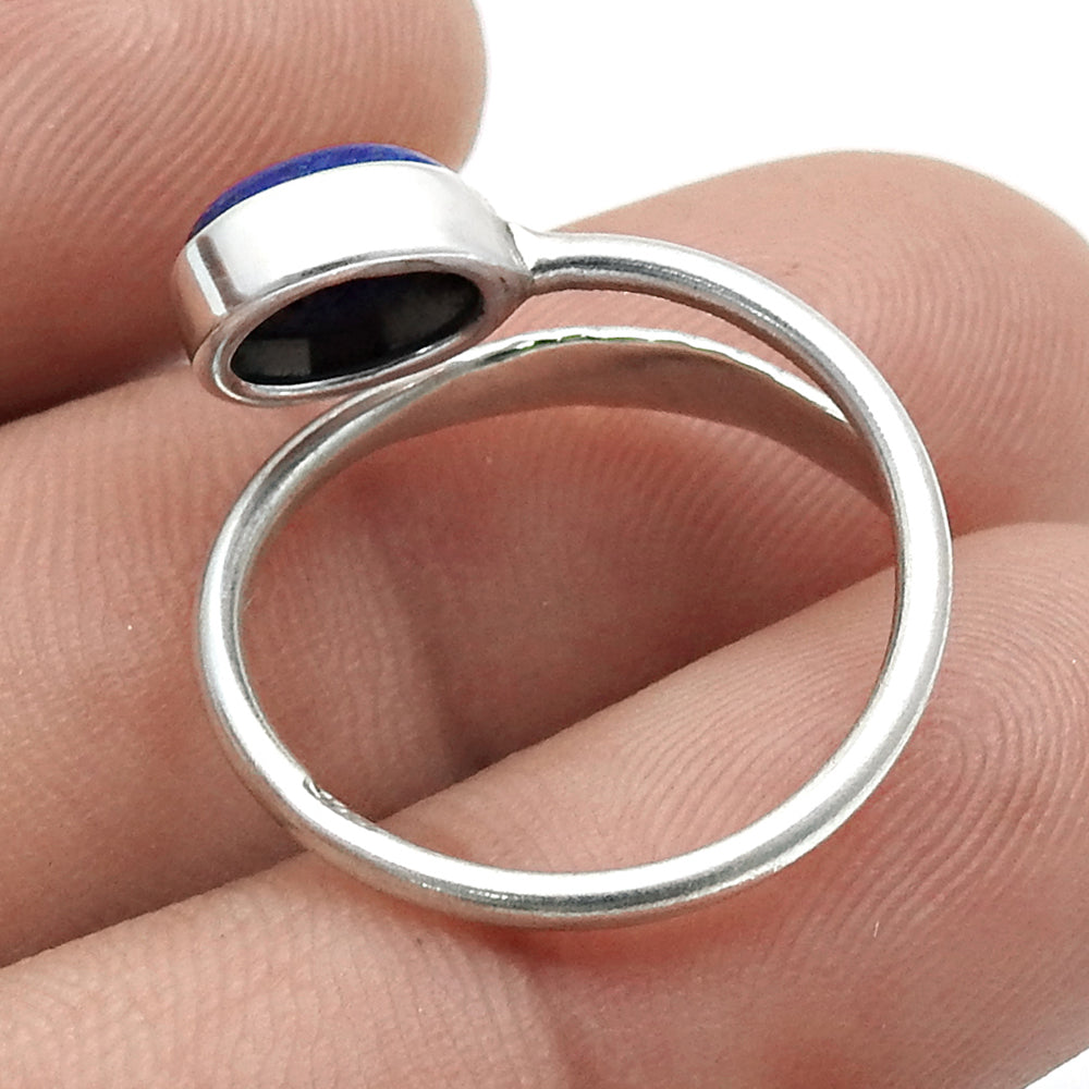 Sterling Silver Lapis Lazuli Gemstone September Birth Band Birthday Ring