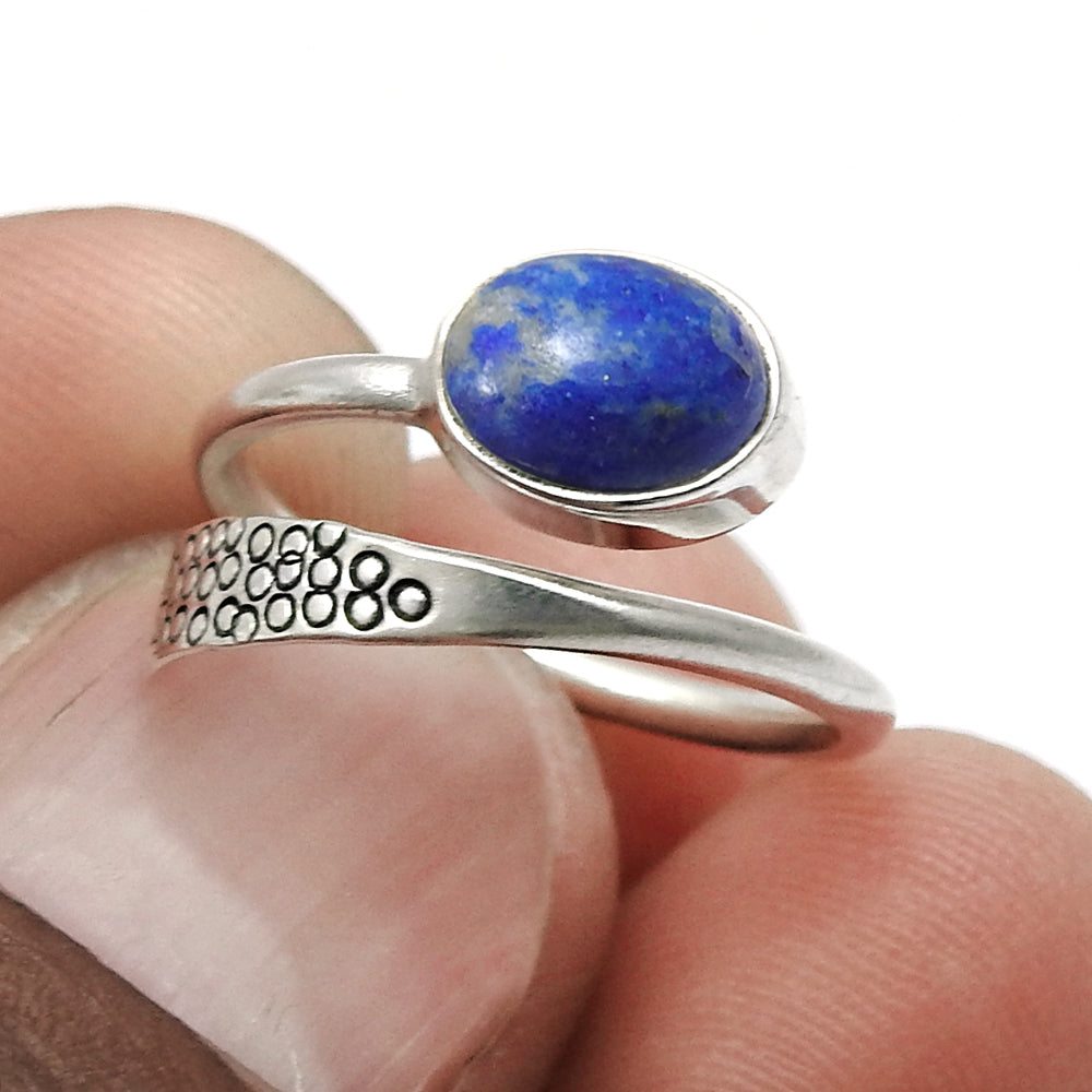 Sterling Silver Lapis Lazuli Gemstone September Birth Band Birthday Ring