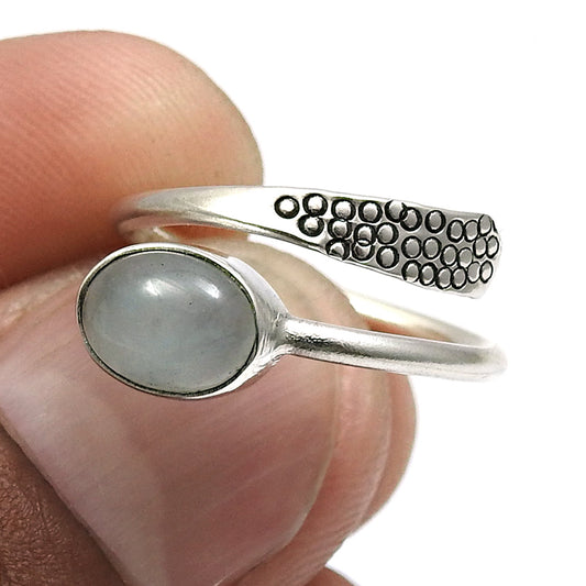 Sterling Silver Natural Moon Stone Cocktail Bezel Crown Chakra Ring