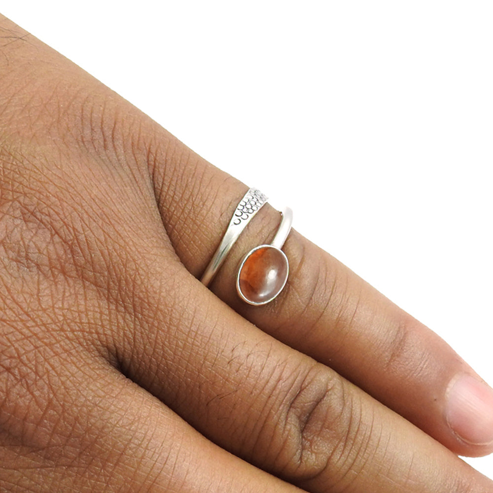 Sterling Silver Natural Orange Tourmaline Statement Handmade Bezel Ring
