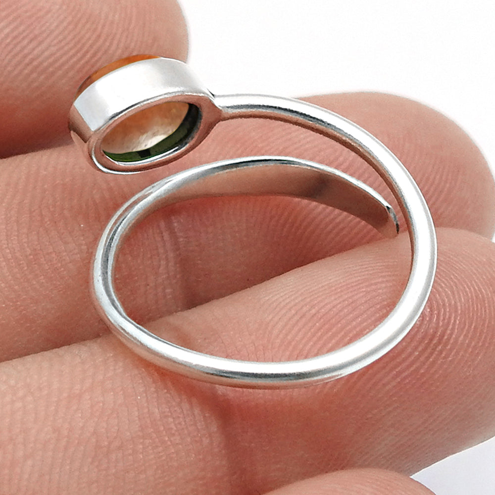 Sterling Silver Natural Orange Tourmaline Statement Handmade Bezel Ring