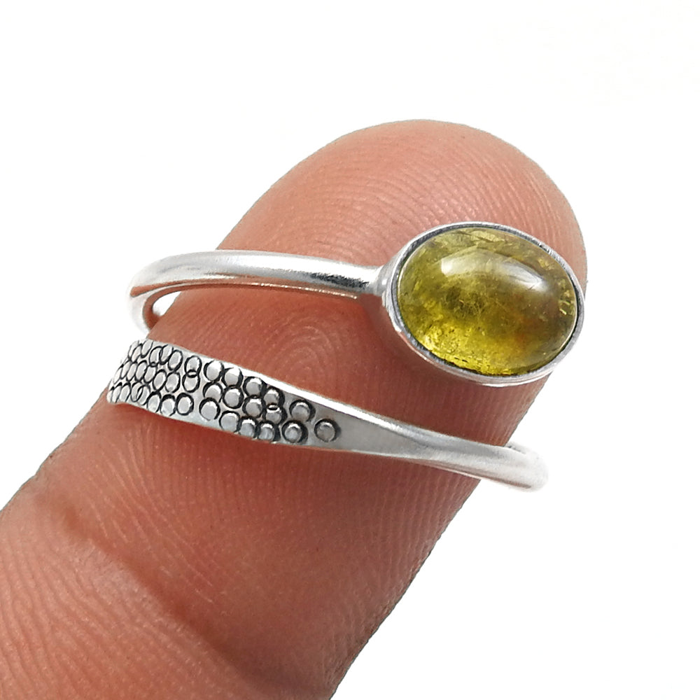 Solid 925 Silver Natural Yellow Tourmaline Gemstone Statement Ring