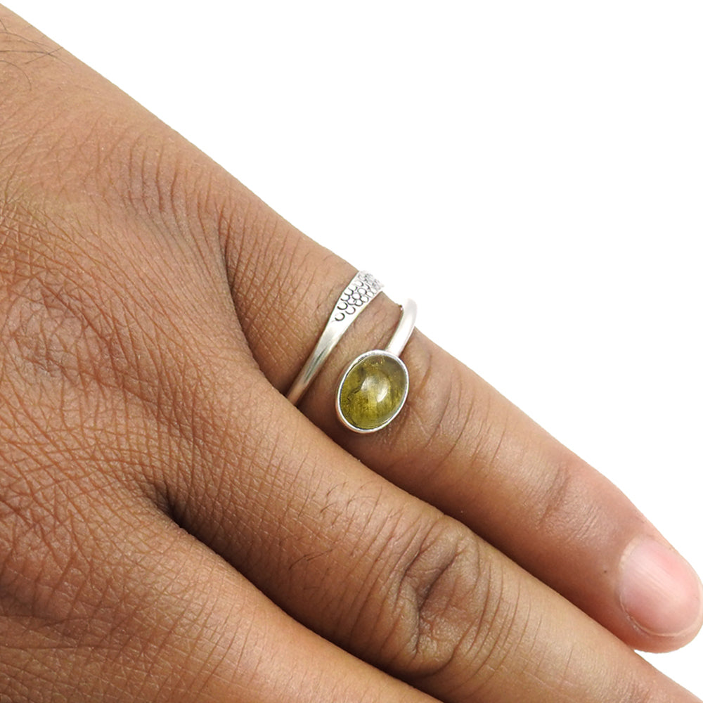 Solid 925 Silver Natural Yellow Tourmaline Gemstone Statement Ring
