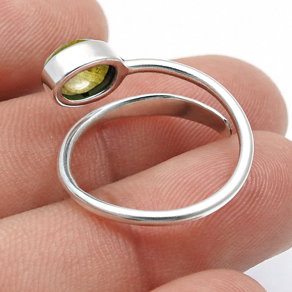 Solid 925 Silver Natural Yellow Tourmaline Gemstone Statement Ring