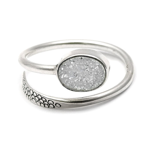 Sterling Silver Oval Druzy Gemstone Band Sister Promise Friend Gift Ring
