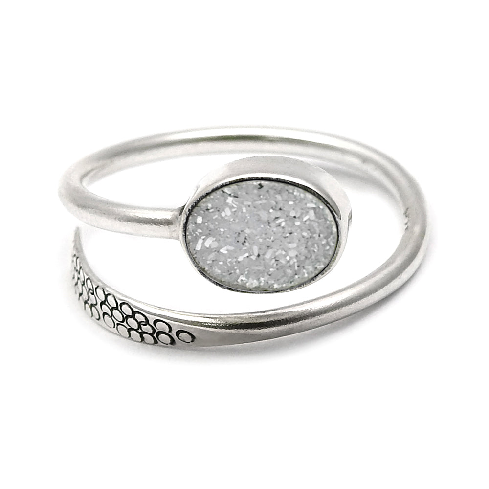 Sterling Silver Oval Druzy Gemstone Band Sister Promise Friend Gift Ring
