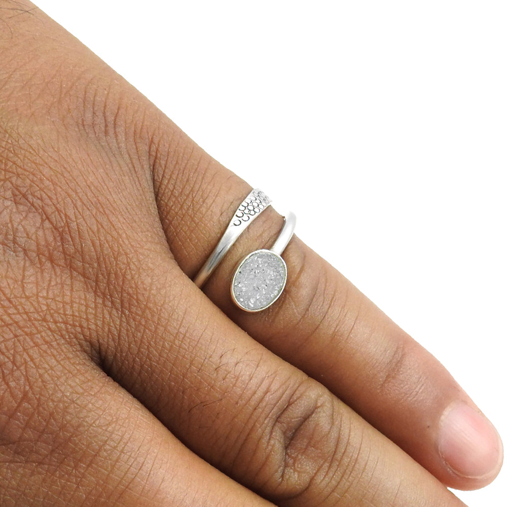 Sterling Silver Oval Druzy Gemstone Band Sister Promise Friend Gift Ring