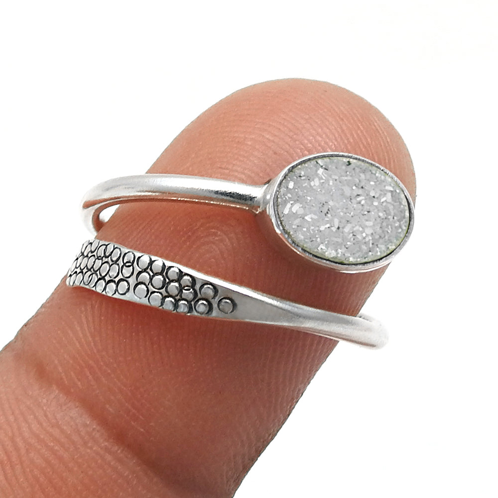 Sterling Silver Oval Druzy Gemstone Band Sister Promise Friend Gift Ring