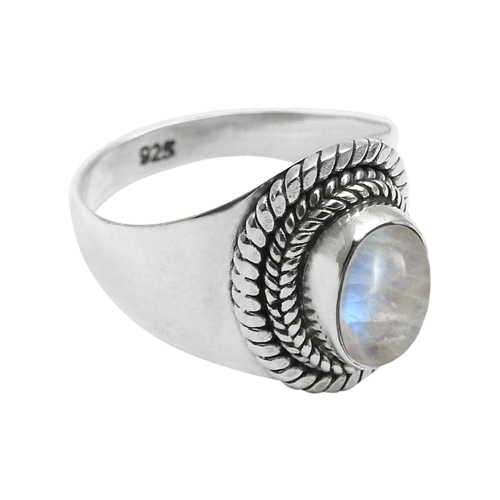 Natural Rainbow Moonstone Cocktail Bezel Sister Unique Ring Sterling Silver