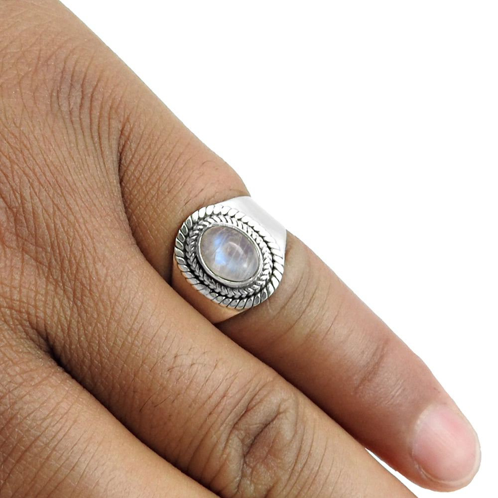 Natural Rainbow Moonstone Cocktail Bezel Sister Unique Ring Sterling Silver