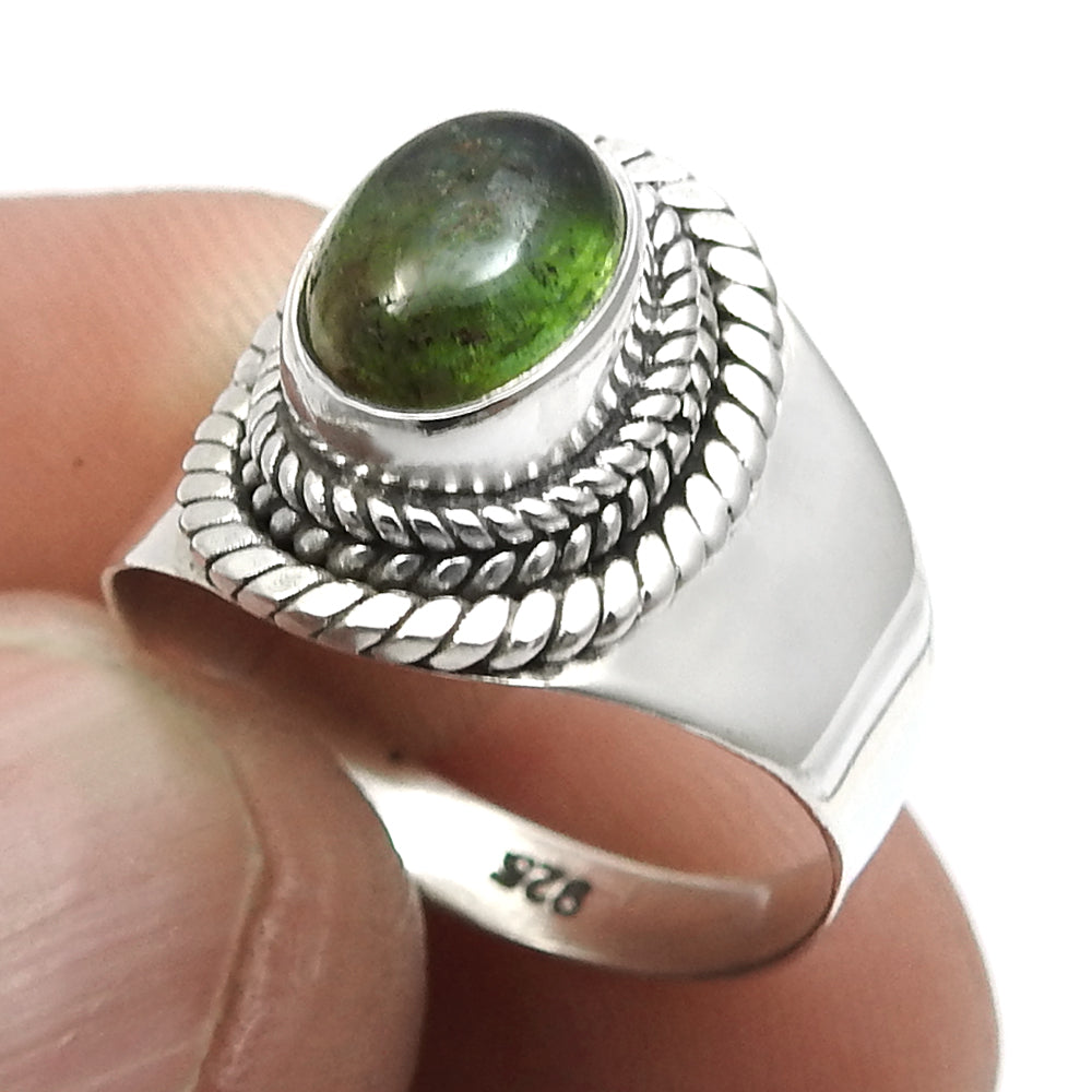 925 Sterling Silver Green Tourmaline Gemstone Statement Ring