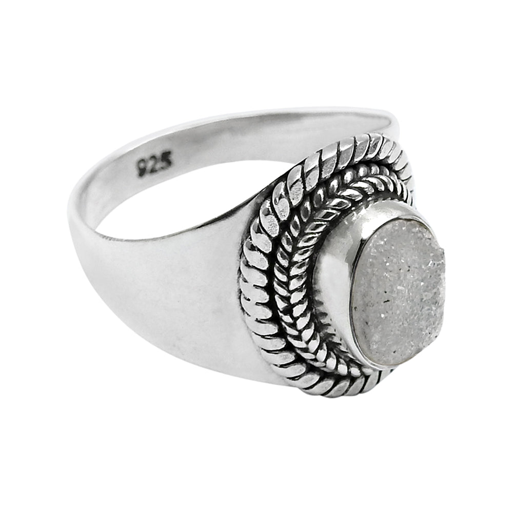 Druzy Gemstone Anniversary Sister New Cocktail Bezel Ring Sterling Silver