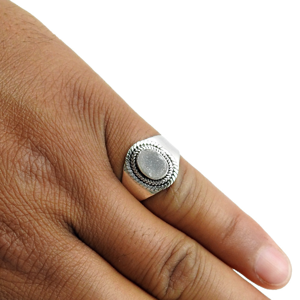 Druzy Gemstone Anniversary Sister New Cocktail Bezel Ring Sterling Silver