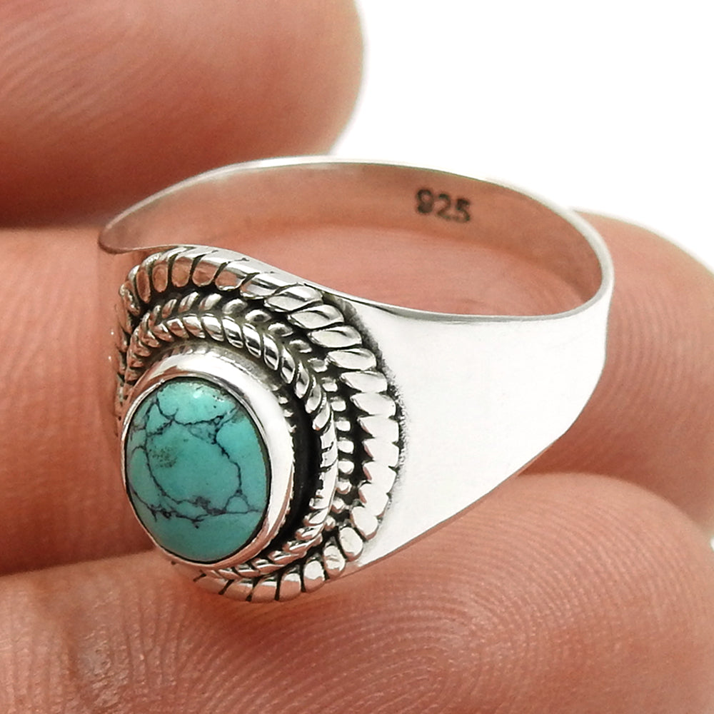 Friendship Day Deal Natural Turquoise Sterling Silver Wedding Cocktail Ring
