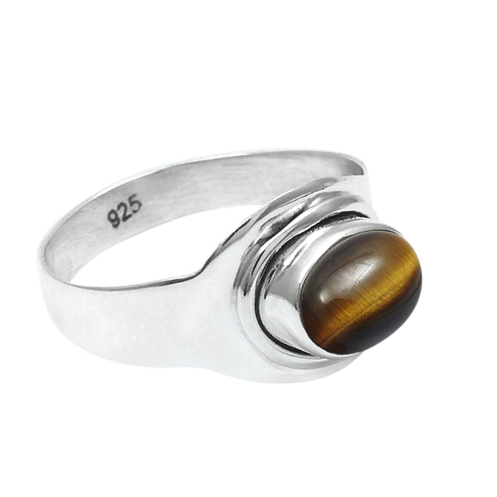 Sacral Chakra Natural Tiger Eye Sterling Silver Promise Band Sister Ring