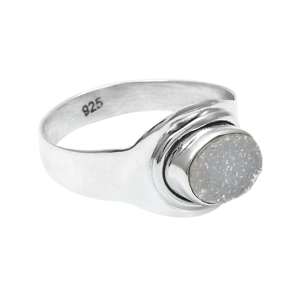 Sterling Silver Natural Druzy Bezel Sisters Day Statement Daughter Ring